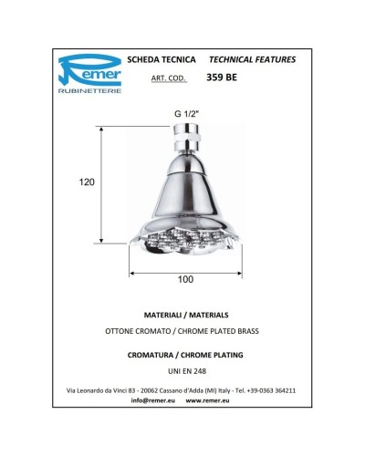 Верхний душ 100 мм Remer 359BE