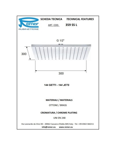 Верхний душ 300 мм Remer 359SSL