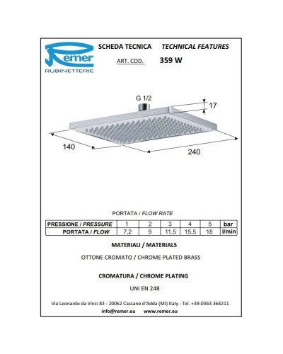 Верхний душ 240х140 мм Remer 359W