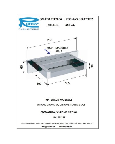 Верхний душ 185х103 мм Remer 359ZC