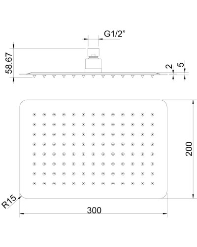 Верхний душ 300х200 мм Timo SW-4013 (T) chrome
