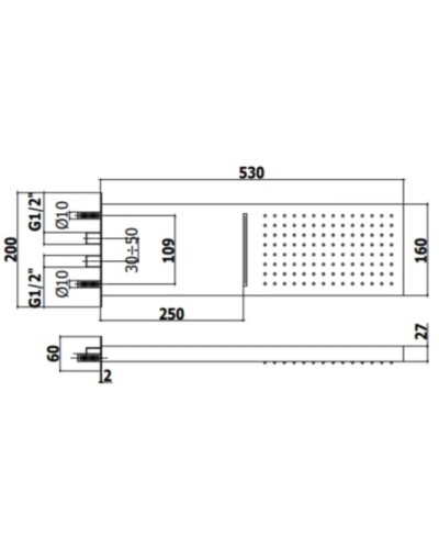 Верхний душ 530х160 мм Paffoni Cascade ZSOF099CR