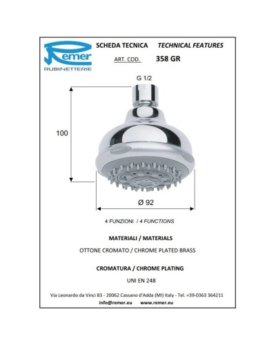 Верхний душ 92 мм Remer 358GRX