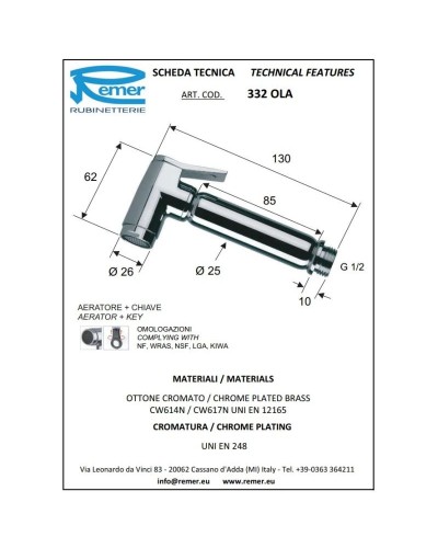 Гигиенический душ Remer 332OLAVO