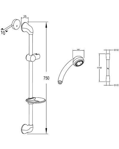 Душевой гарнитур Jacob Delafon Basic 2 E14330-CP Хром