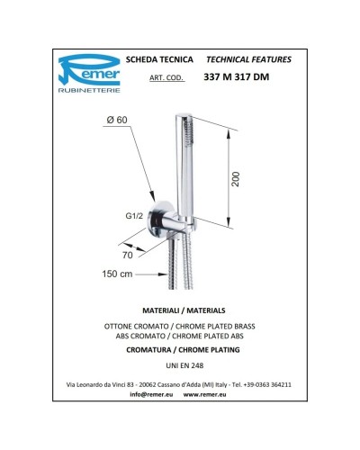 Душевой набор Remer Minimal 337M317DM