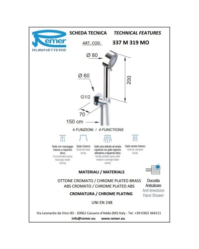 Душевой набор Remer Minimal 337M319MO
