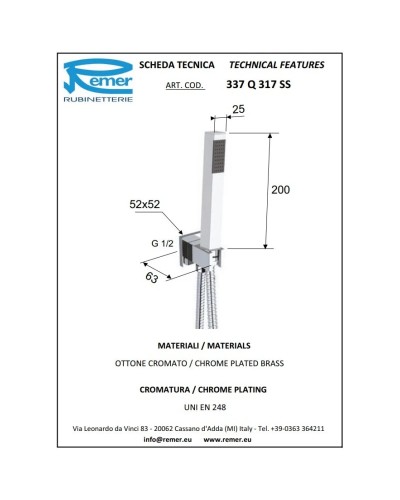 Душевой набор Remer Qubika 337Q317SS
