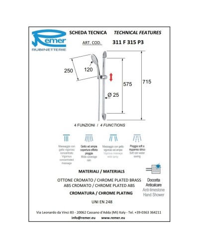 Душевой гарнитур Remer 311F315P3