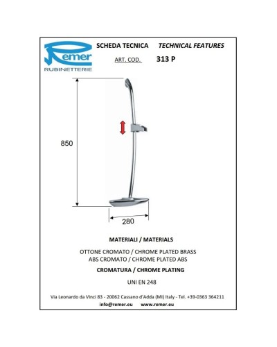 Душевая штанга 85 см Remer 313P