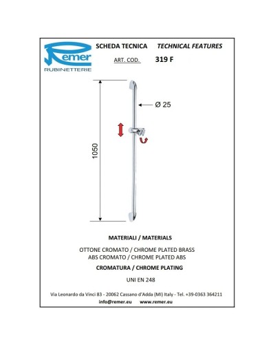 Душевая штанга 105 см Remer 319F