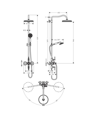 Душевая система 245 мм Axor Montreux 16572820