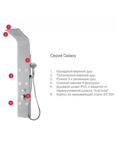 Душевая панель Aquanet Galaxy Matt 209998 Хром матовый