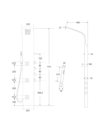 Душевая панель Cerutti SPA Bella B CT9254 с гидромассажем Черная матовая