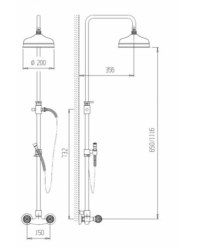 Душевая стойка со смесителем для верхнего и ручного душа CEZARES ATLANTIS-CD-01-Sw/M