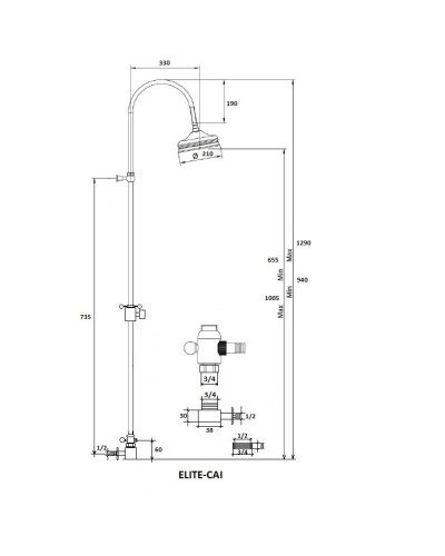 Душевая стойка с ручным и верхним душем с подводом воды из стены CEZARES ELITE-CAI-01-Bi
