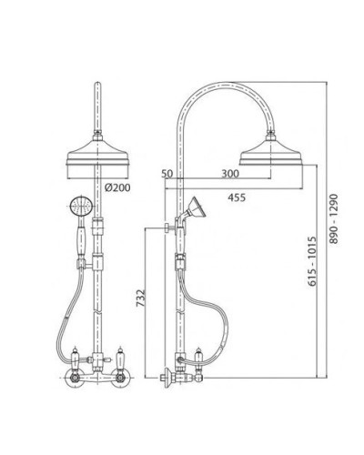 Душевая колонная со смесителем, верхним и ручным душем золото 24 карат, ручки Swarovski Nero Cezares Diamond DIAMOND-CD-03/24-Sw-N