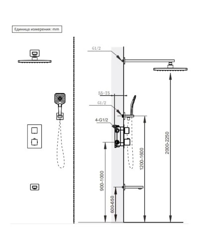 Душевой комплект AltroBagno Lamberto AltroBagnoLamberto040412NeOp 250 мм, с термостатом, черный матовый