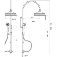 Душевая колонна  для подключения к смесителю через гибкий шланг золото 24 карат, ручка металл Cezares Vintage VINTAGE-CAE-03/24-M