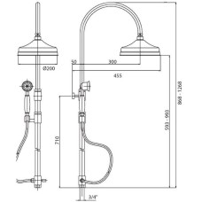 Душевая колонна  для подключения к смесителю через гибкий шланг золото 24 карат, ручка металл Cezares Vintage VINTAGE-CAE-03/24-M