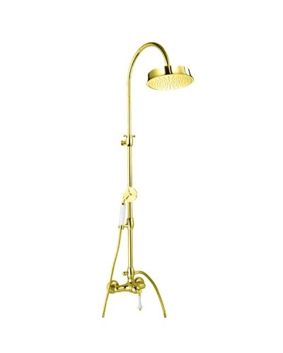 Душевая колонна со смесителем, верхним и ручным душем золото 24 карат, ручка белая Cezares Margot MARGOT-CD-03/24-Bi