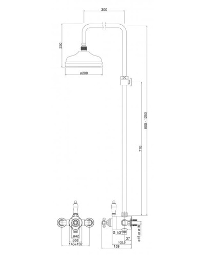 Душевая колонна с термостатическим смесителем хром, ручка белая Cezares Margot MARGOT-CD-T-01-Bi