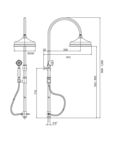 Душевая колонна для подключения к смесителю через гибкий шланг хром, ручка белая Cezares Elite ELITE-CAE-01-Bi