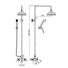 Душевая колонна со смесителем для ванны, верхним и ручным душем хром, ручки хром Cezares Retro RETRO-CVD1-01