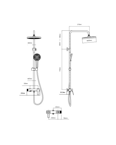 Душевая система Vincea Arco VSFS-4AR1BG 225 мм, со смесителем, золотой матовый