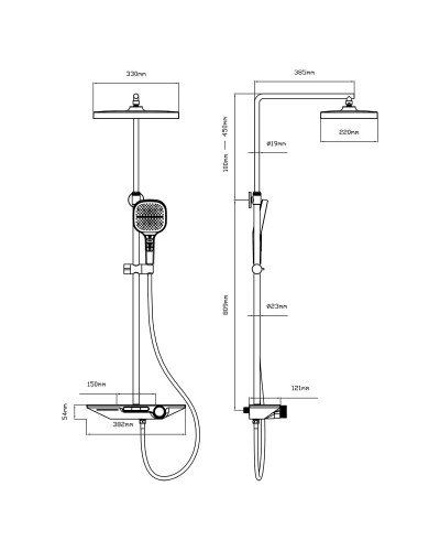 Душевая система Vincea VSFS-411GM 330x220 мм, со смесителем, вороненая сталь