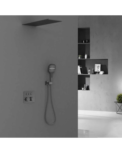 Душевой комплект Vincea VSFW-401TGM 250 мм, с термостатом, вороненая сталь