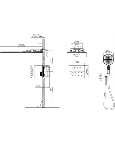 Душевой комплект Vincea VSFW-401TGM 250 мм, с термостатом, вороненая сталь