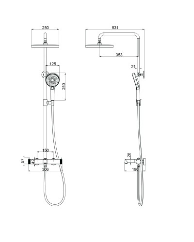 Душевая система Vincea Rim VSFS-2RM1GM 250 мм, со смесителем, вороненая сталь