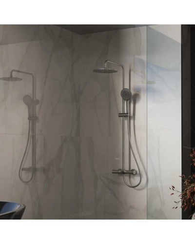 Душевая система Vincea Rondo VSFS-1R1GM 228 мм, со смесителем, вороненая сталь