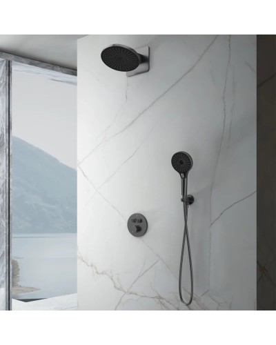 Душевой комплект Vincea Inspire VSFW-3I22MT5GM 250 мм, с термостатом, вороненая сталь