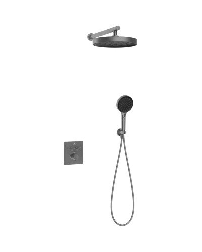 Душевой комплект Vincea Inspire VSFW-3I21MT2GM 300 мм, с термостатом, вороненая сталь