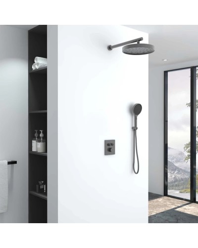 Душевой комплект Vincea Inspire VSFW-3I21MT2GM 300 мм, с термостатом, вороненая сталь