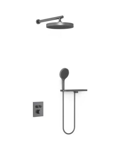 Душевой комплект Vincea Inspire VSFW-3I21MT2RGM 300 мм, с термостатом, вороненая сталь