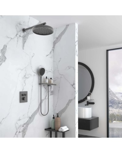 Душевой комплект Vincea Inspire VSFW-3I21MT2RGM 300 мм, с термостатом, вороненая сталь