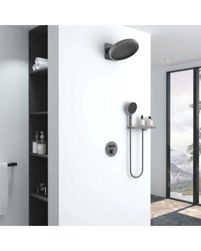 Душевой комплект Vincea Inspire VSFW-3I22MT3RGM 300 мм, с термостатом, вороненая сталь