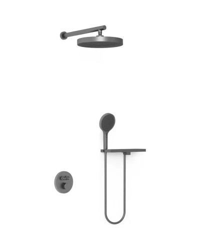 Душевой комплект Vincea Inspire VSFW-3I22MT2RGM 300 мм, с термостатом, вороненая сталь