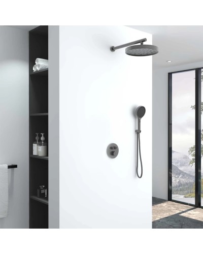 Душевой комплект Vincea Inspire VSFW-3I22MT2GM 300 мм, с термостатом, вороненая сталь