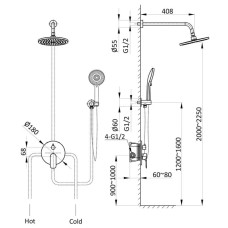 Душевой комплект Vincea Desire VSFW-1D1GM 255 мм, со смесителем, вороненая сталь