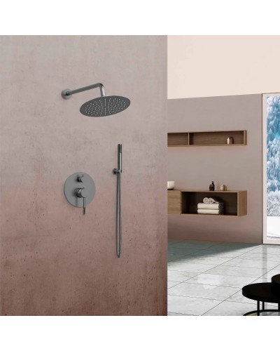 Душевой комплект Vincea Desire VSFW-1D1GM 255 мм, со смесителем, вороненая сталь