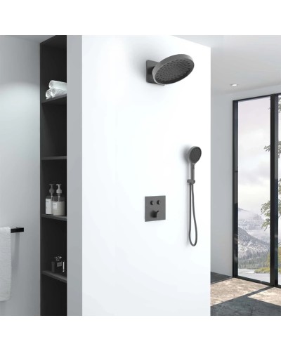 Душевой комплект Vincea VSFW-421I3GM 300 мм, со смесителем, вороненая сталь