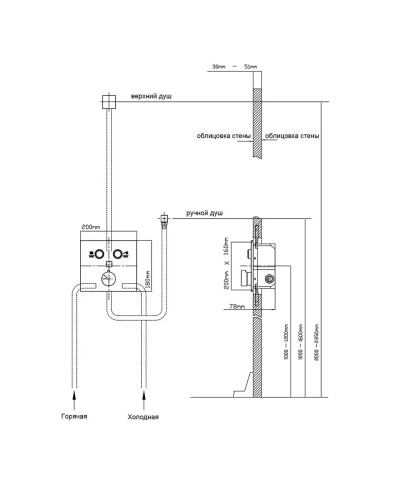 Душевой комплект Vincea VSFW-421I4MB 320x200 мм, со смесителем, черный матовый