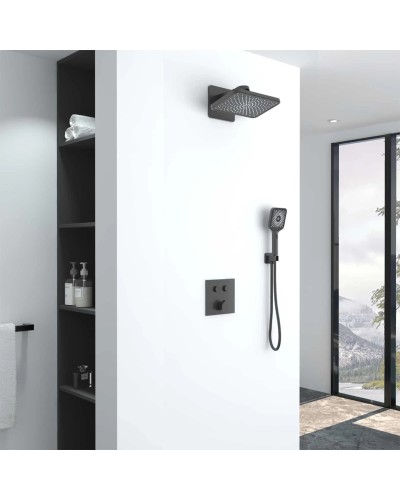 Душевой комплект Vincea VSFW-421I4GM 320x200 мм, со смесителем, вороненая сталь