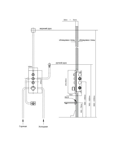 Душевой комплект Vincea VSFW-433TI3RCH 300 мм, с термостатом, хром
