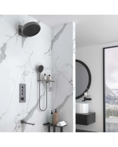 Душевой комплект Vincea VSFW-433TI3RGM 300 мм, с термостатом, вороненая сталь