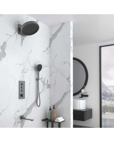 Душевой комплект Vincea VSFW-433TI3GM 300 мм, с термостатом, вороненая сталь